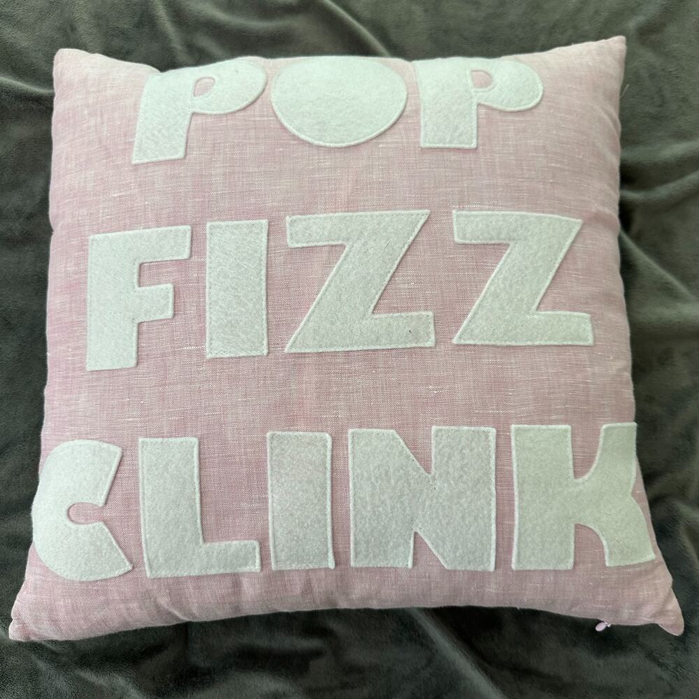 Alexandra Ferguson Pillow Pink Pop Fizz Clink Shabby Decor Bubbles Wine Beach